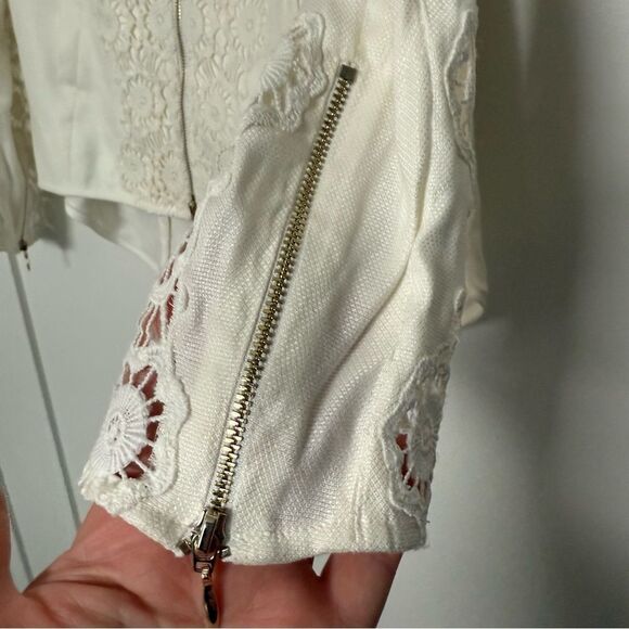 Vintage Anne Fontaine Neoma Jacket Sz 38 Small White Lace Linen Blend Full Zip - Picture 5 of 15